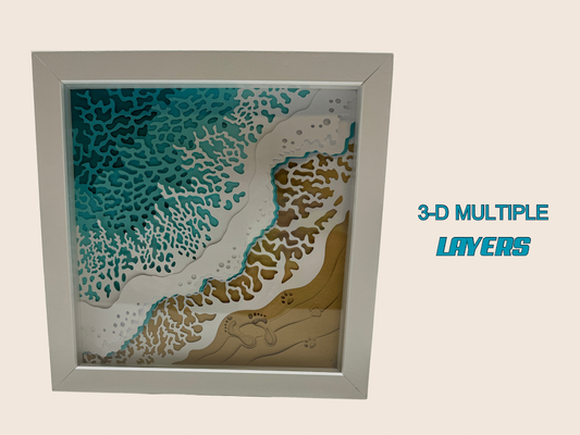 Coastal 3D Shadowbox with Beach and Wave and Footprints