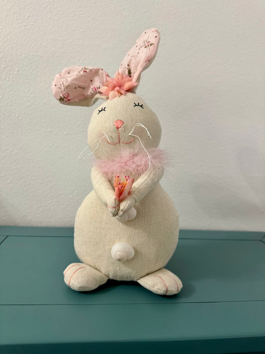 Coastal Easter Bunny Rabbit with Pink Flowers