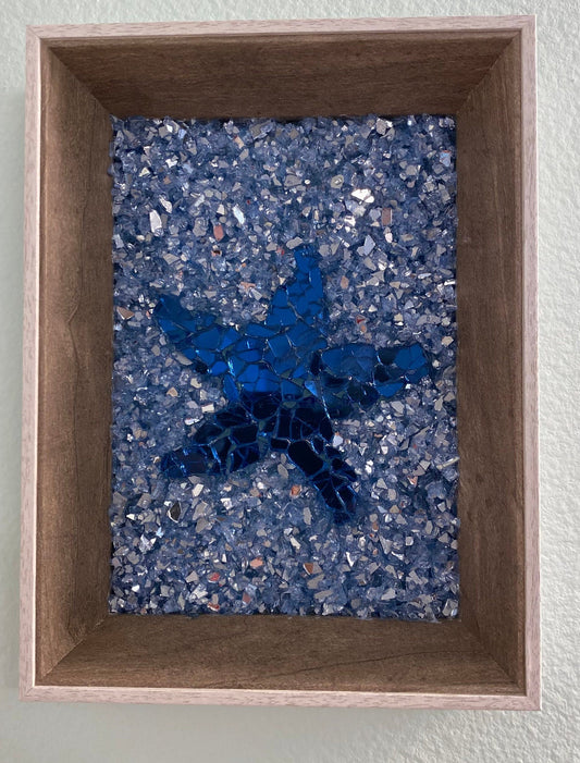 Brown and white framed fire glass and crushed ice sea star starfish