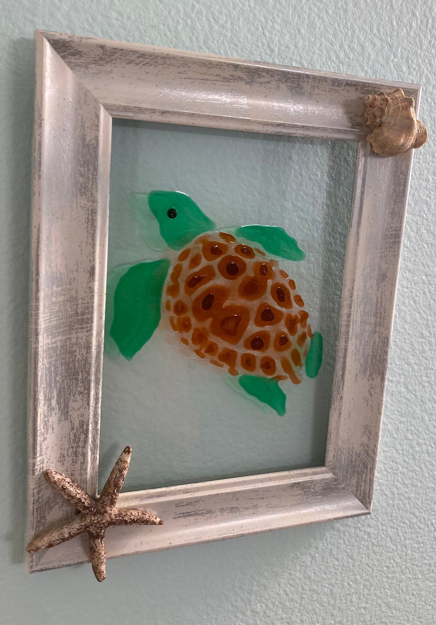 Framed glass painted turtle wall hanging