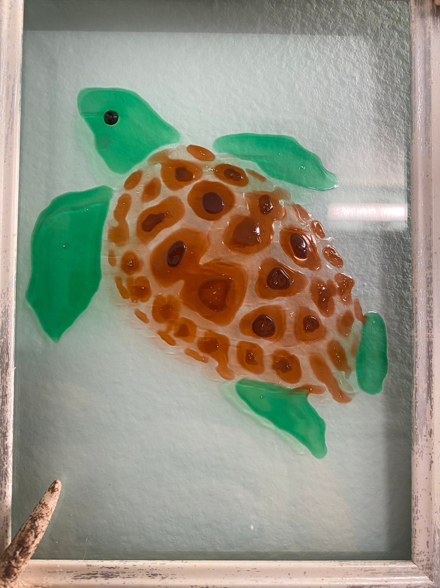 Framed glass painted turtle wall hanging