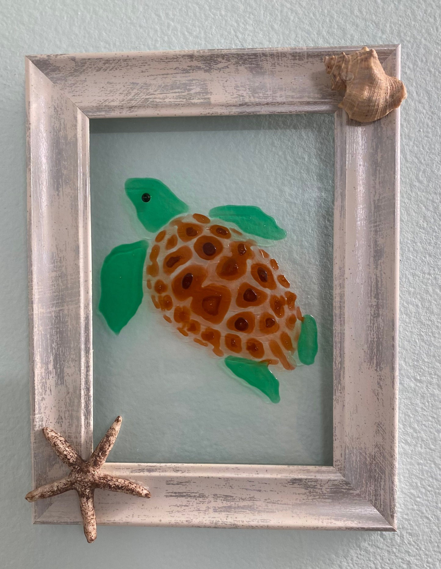 Framed glass painted turtle wall hanging