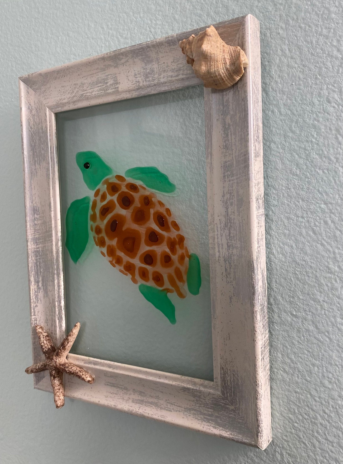 Framed glass painted turtle wall hanging