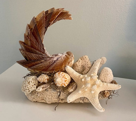 Ocean Wave made with Cockle Shells on Decorated Coral